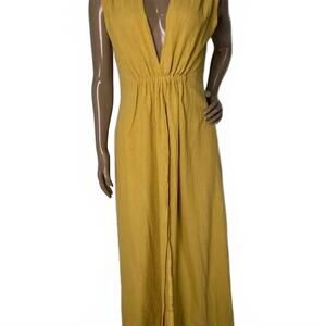 NEW SPIRITUM TULUM women's karlita boho v-neck maxi dress in mustard